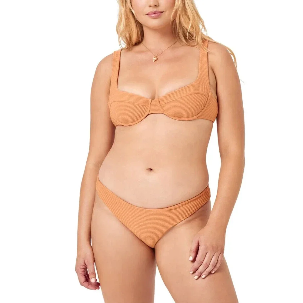 L*Space Winnie Bikini Top Womens XL Orange Stretch Rib Tie-Back Swimwear JDM1307